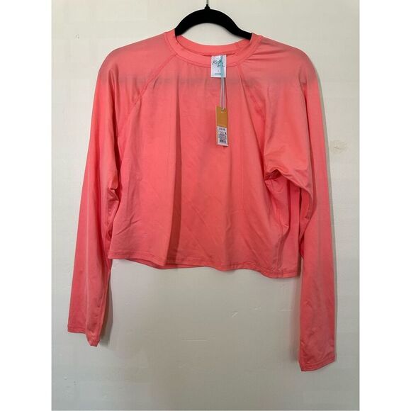 Kona Sol Peachy Orange Cropped Rash Guard Swim Cover Up Size Medium - Picture 1 of 2